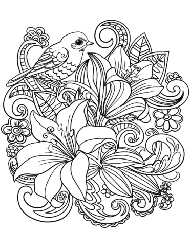 Skylark And Flowers Coloring Page